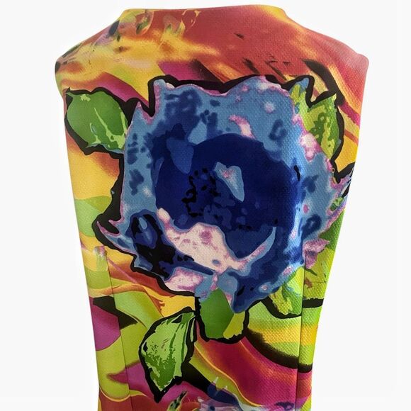 Peach Velvet Abstract Multicolor Dress Size 16 - Picture 4 of 6